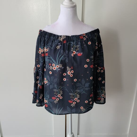 Japna Size M Floral Off The Shoulder Bell Sleeve Blouse Boho Bohemian Cottage - Picture 1 of 8